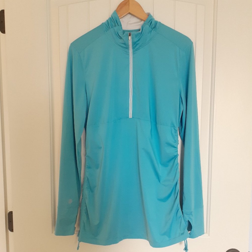 Athleta Hot Shot 1/2 Zip Top with Adjustable Side Ruching Blue Size XL